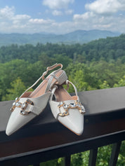 Chic White and Gold Diva Sparkle Flats