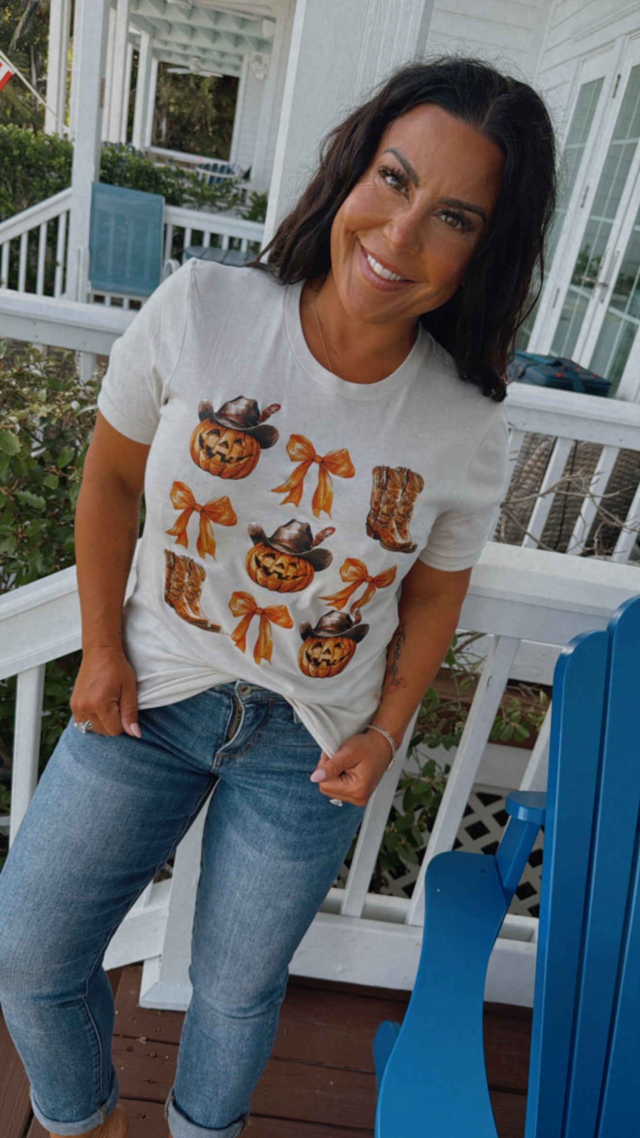 Boots Bows And Jack o Lantern Graphic Top