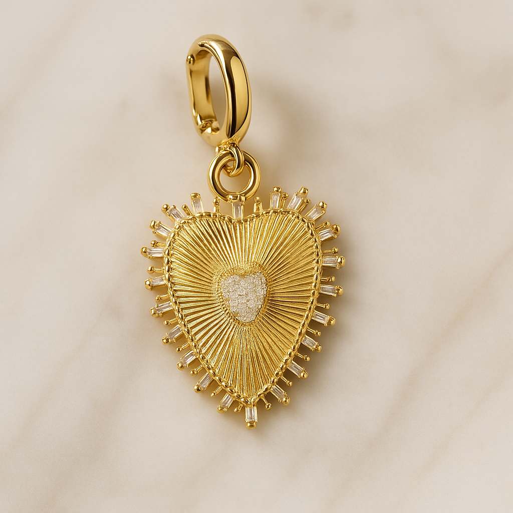 Bella Neane Large Crystal and Gold Heart Charm