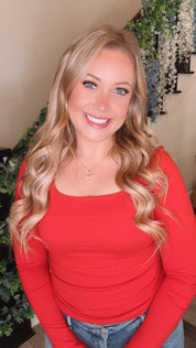 Rae Mode True Red Ultra Soft Square Neck Top