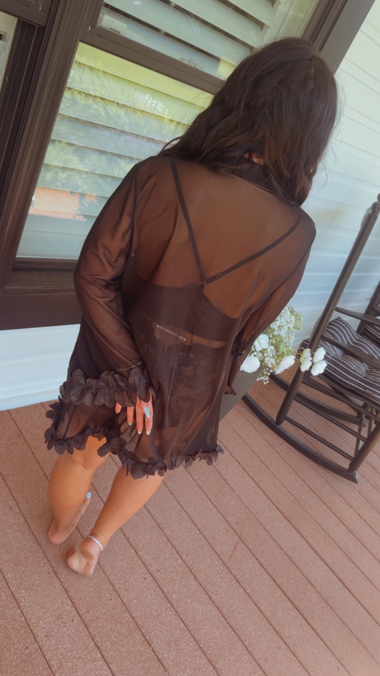 Jeaneanes 3 Piece Black Lingerie and Robe PJ Set ( pajama )