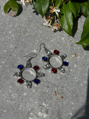 Red White And Blue Crystal Hoop Earrings