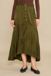 Cozy Co Olive Tiered Ruffled Maxi Skirt