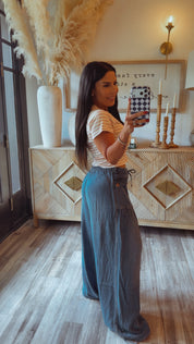 Stitch and CO Relaxed Denim Tie Waist Wide Leg Pants