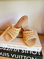 Mia Natural Woven Open Toe Heels