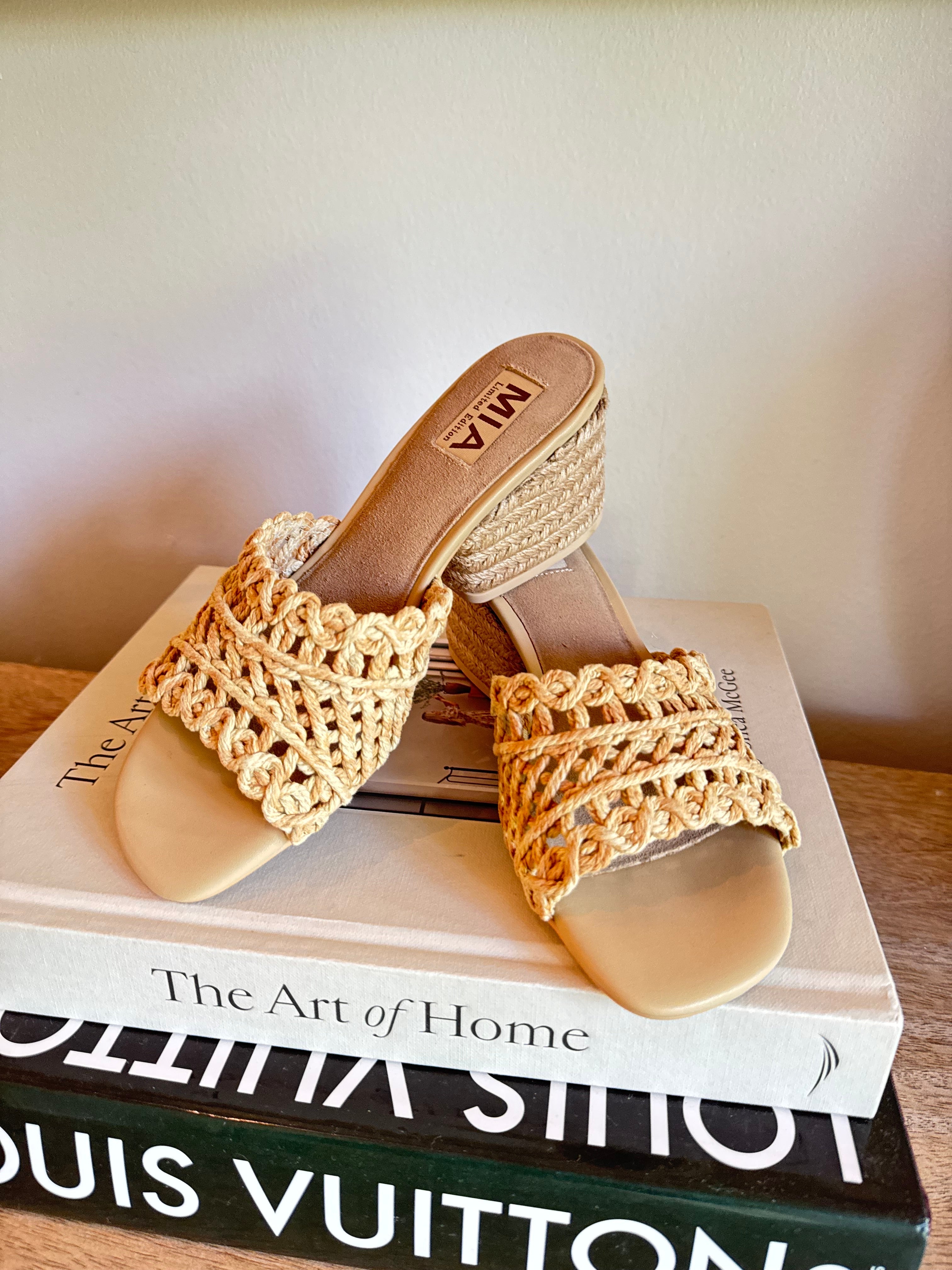 Mia Natural Woven Open Toe Heels