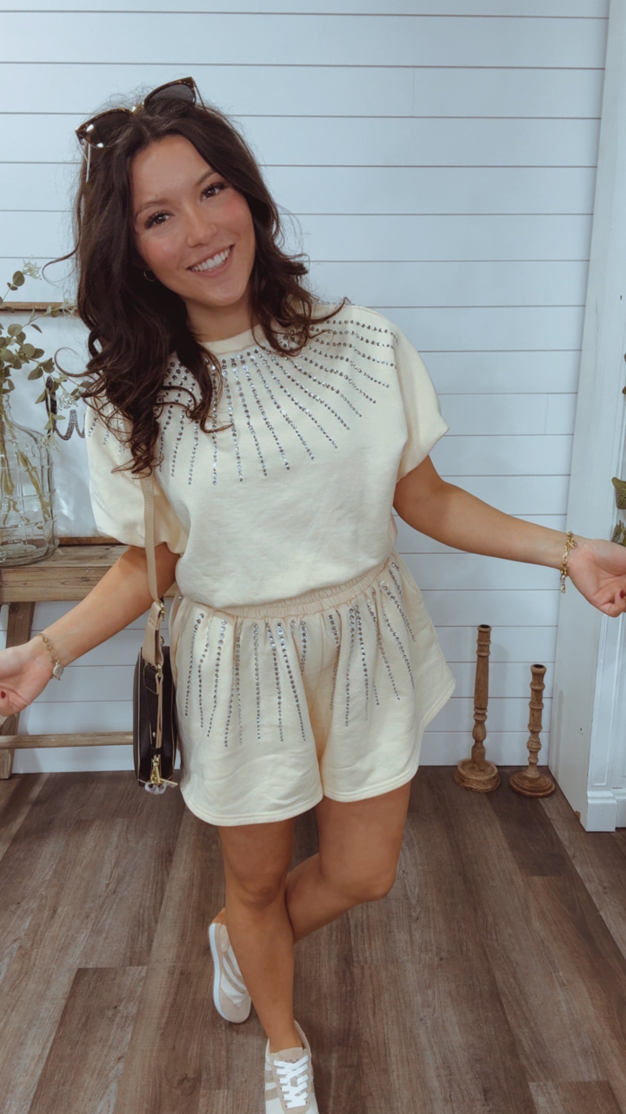 Jeaneane's Custom Cream And Sparkle Shorts