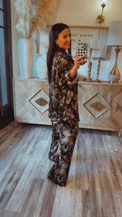 “The Night Life ” Luxe Elegant Black and Gold Floral Two Peice Set