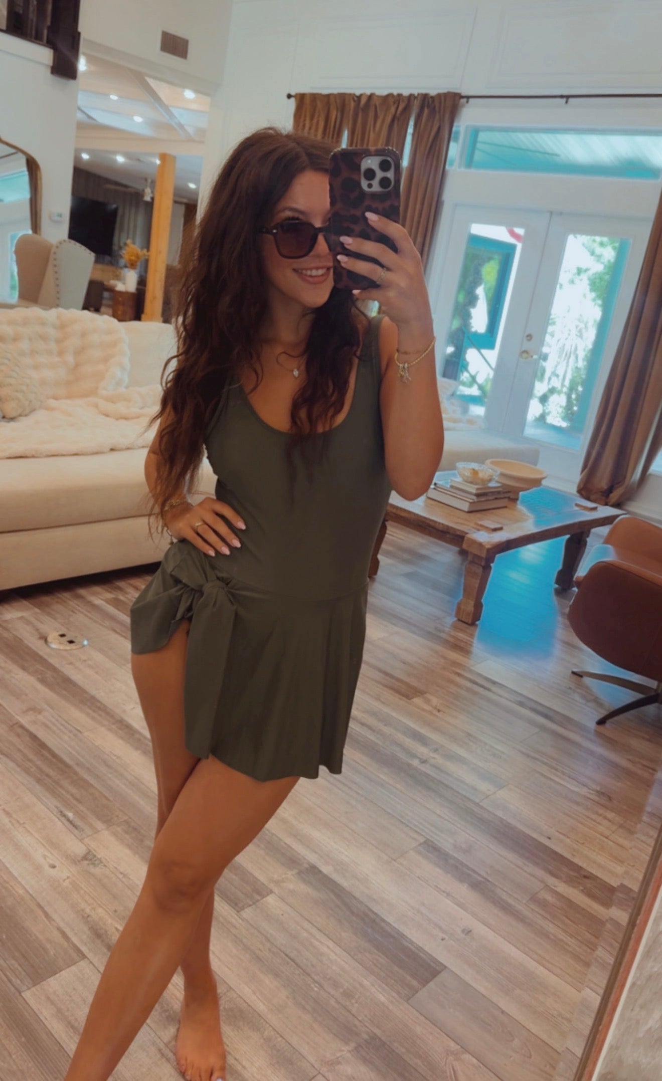 Sassy And Chic Olive Green Bathing Suit Dress One Piece