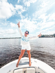 Chic White and Blue Lined Stich Shorts