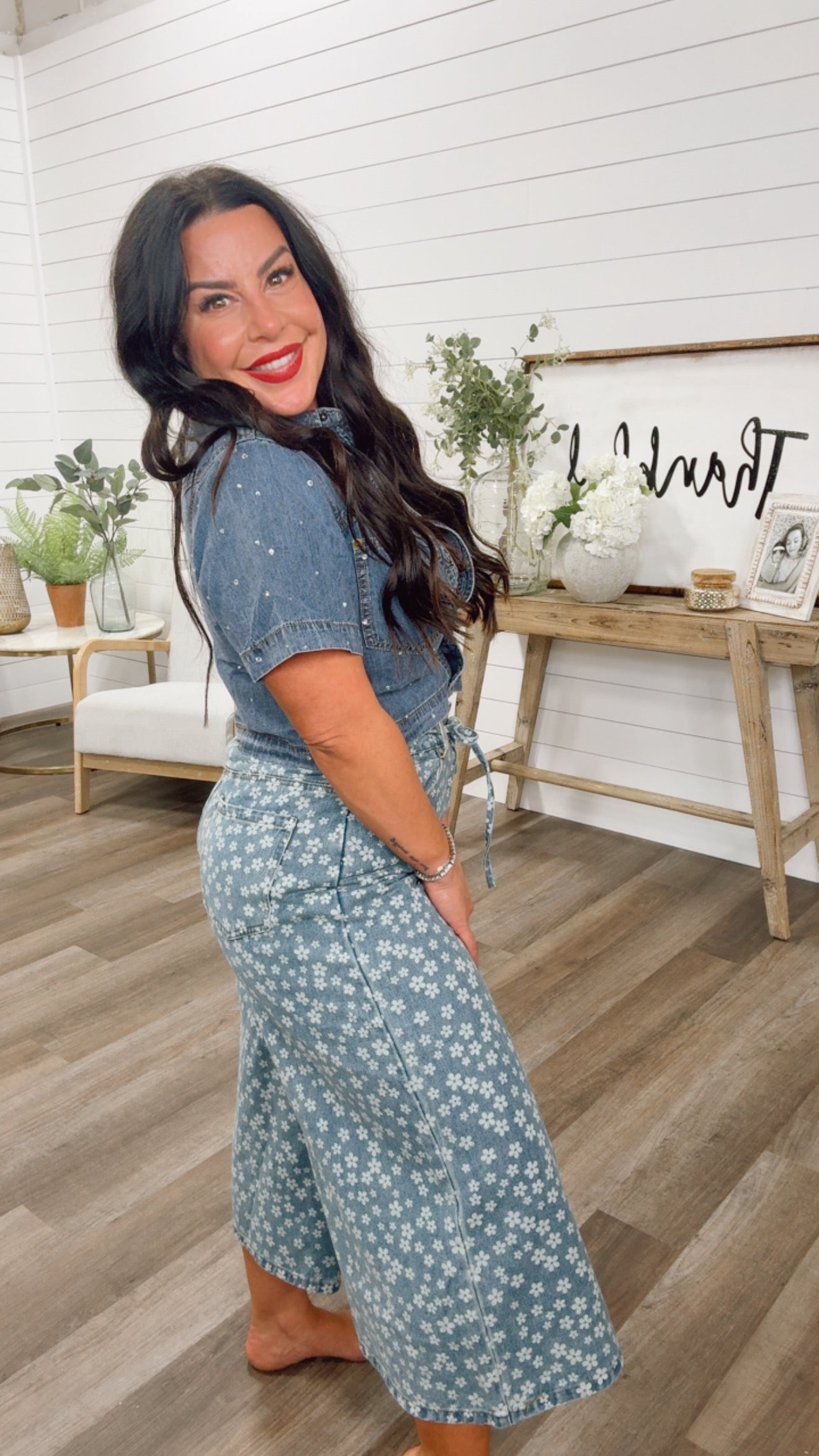 Daisy Denim Wide Leg Floral Jeans