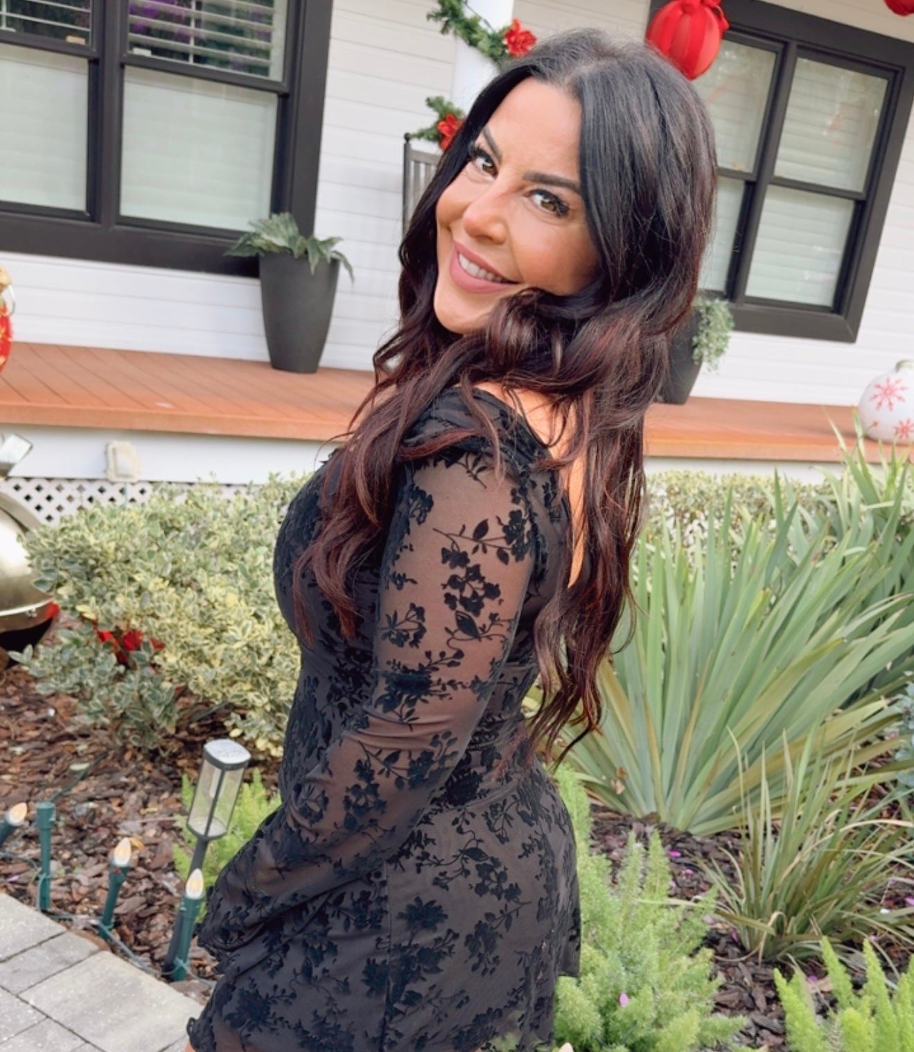 Sassy Black Lace Sheer Floral Black Long Sleeve Top