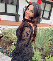 Sassy Black Lace Sheer Floral Black Long Sleeve Top