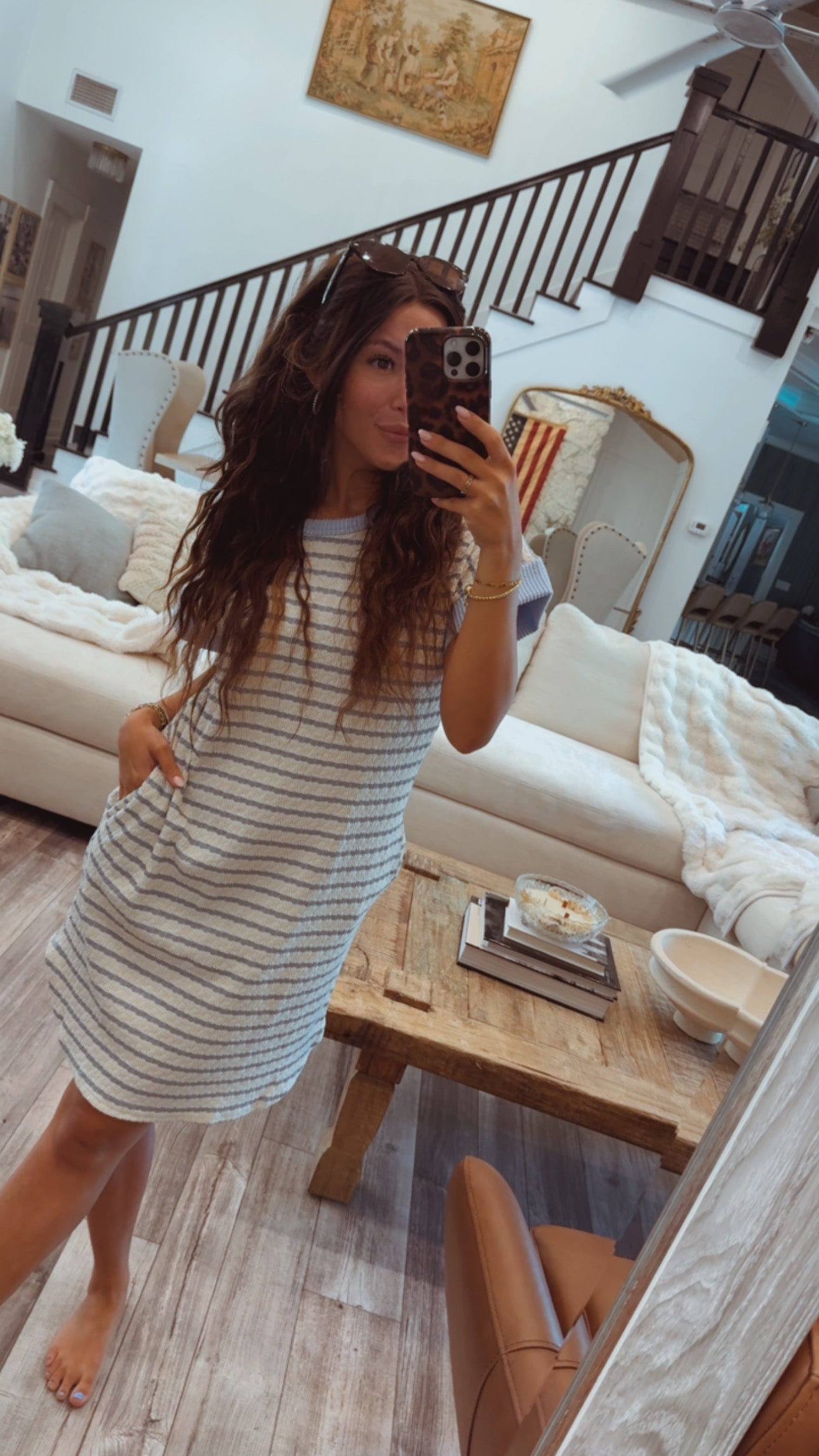 Blue and Ivory Striped Tshirt Dress