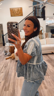 Denim Baby Doll Crochet Lace Baby Doll POL Top