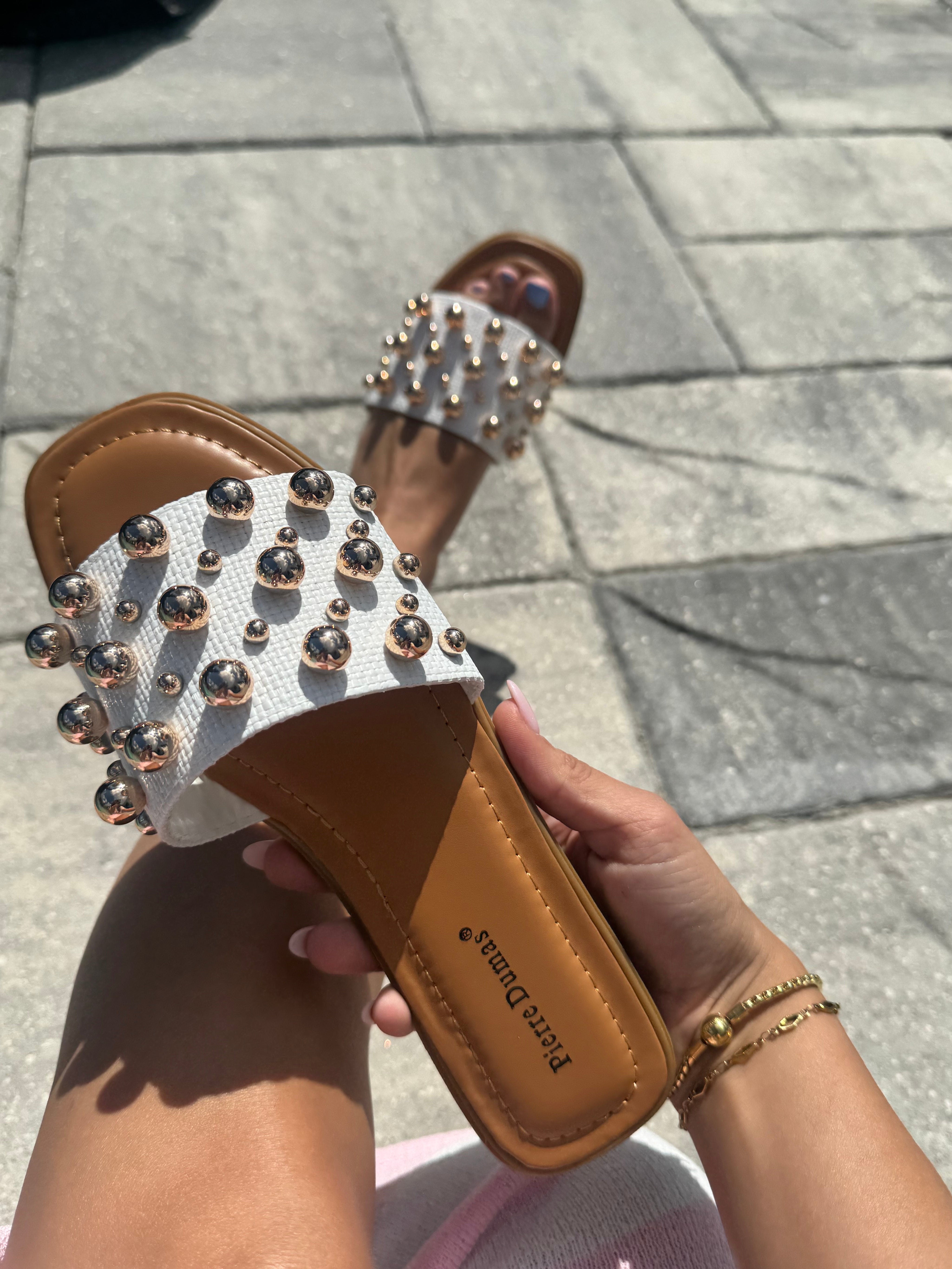White and Gold Studded Sandals
