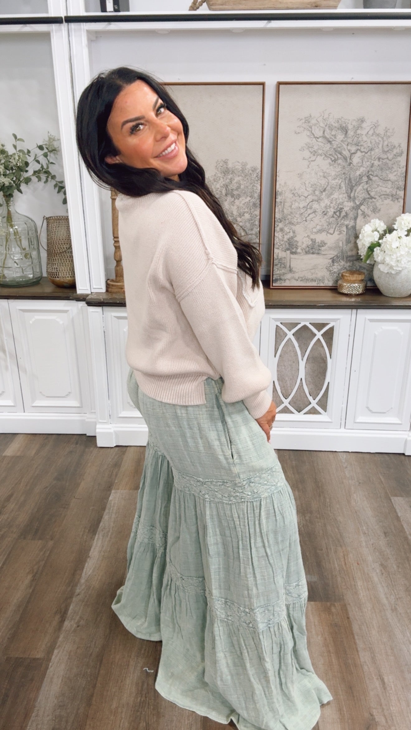 Oli and Hali Green Loose Fit Chic Boho Joggers