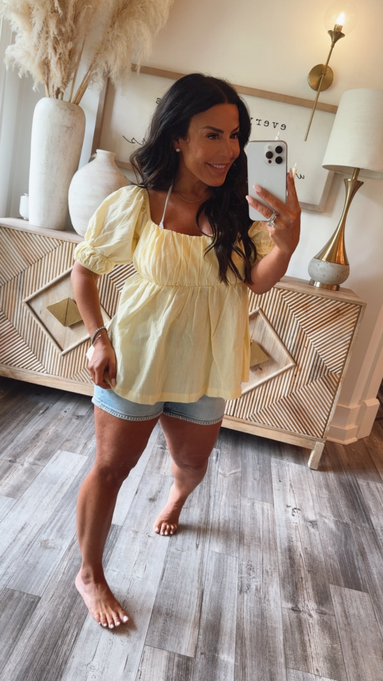 Chic Yellow Puff Sleeve Open Back Blouse Cozy Co
