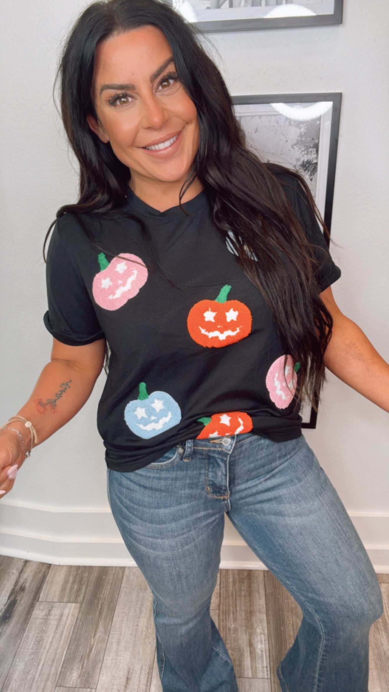 Black and Multi Pumpkin Top