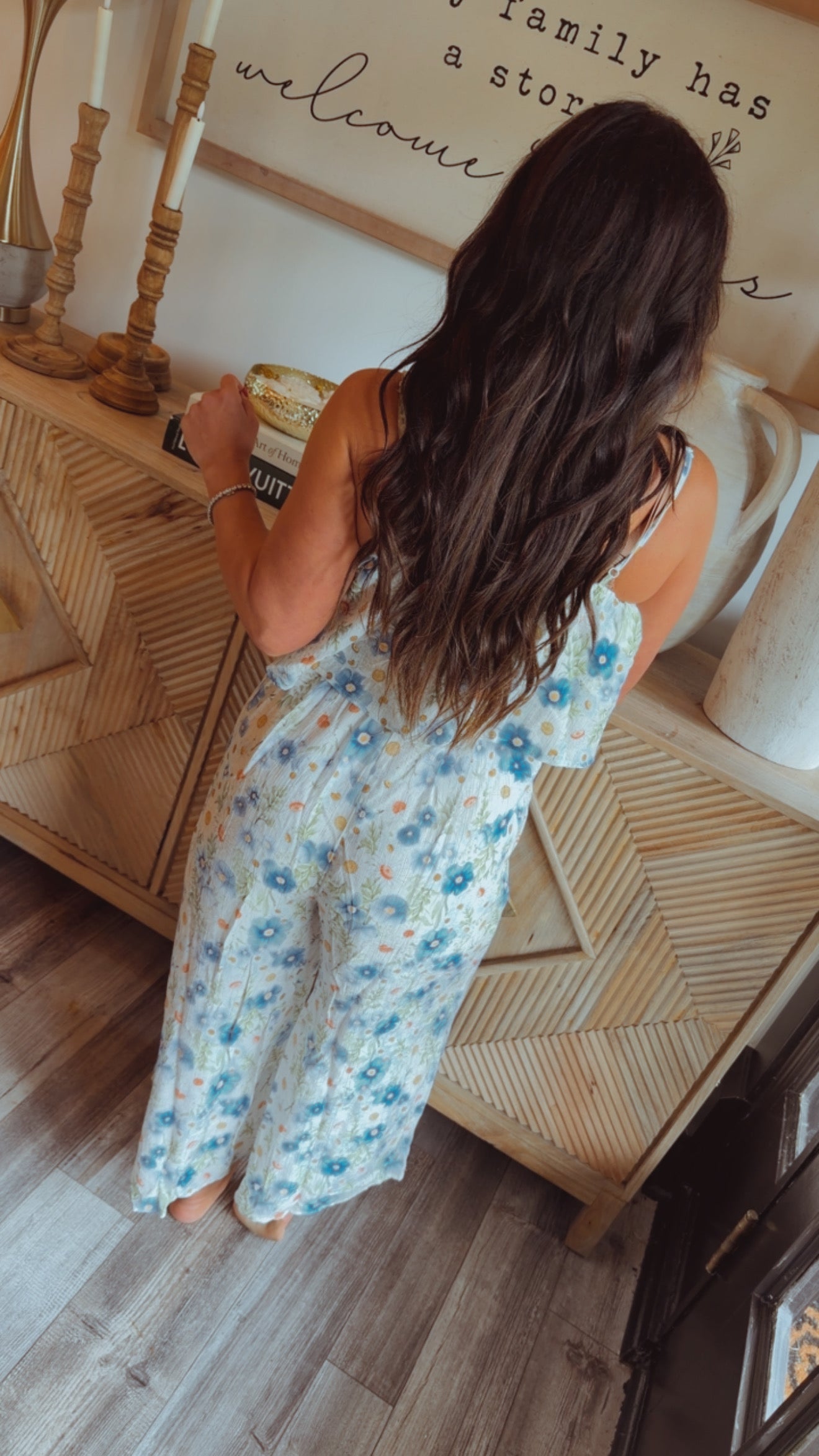 White and Blue Floral Jumpsuit