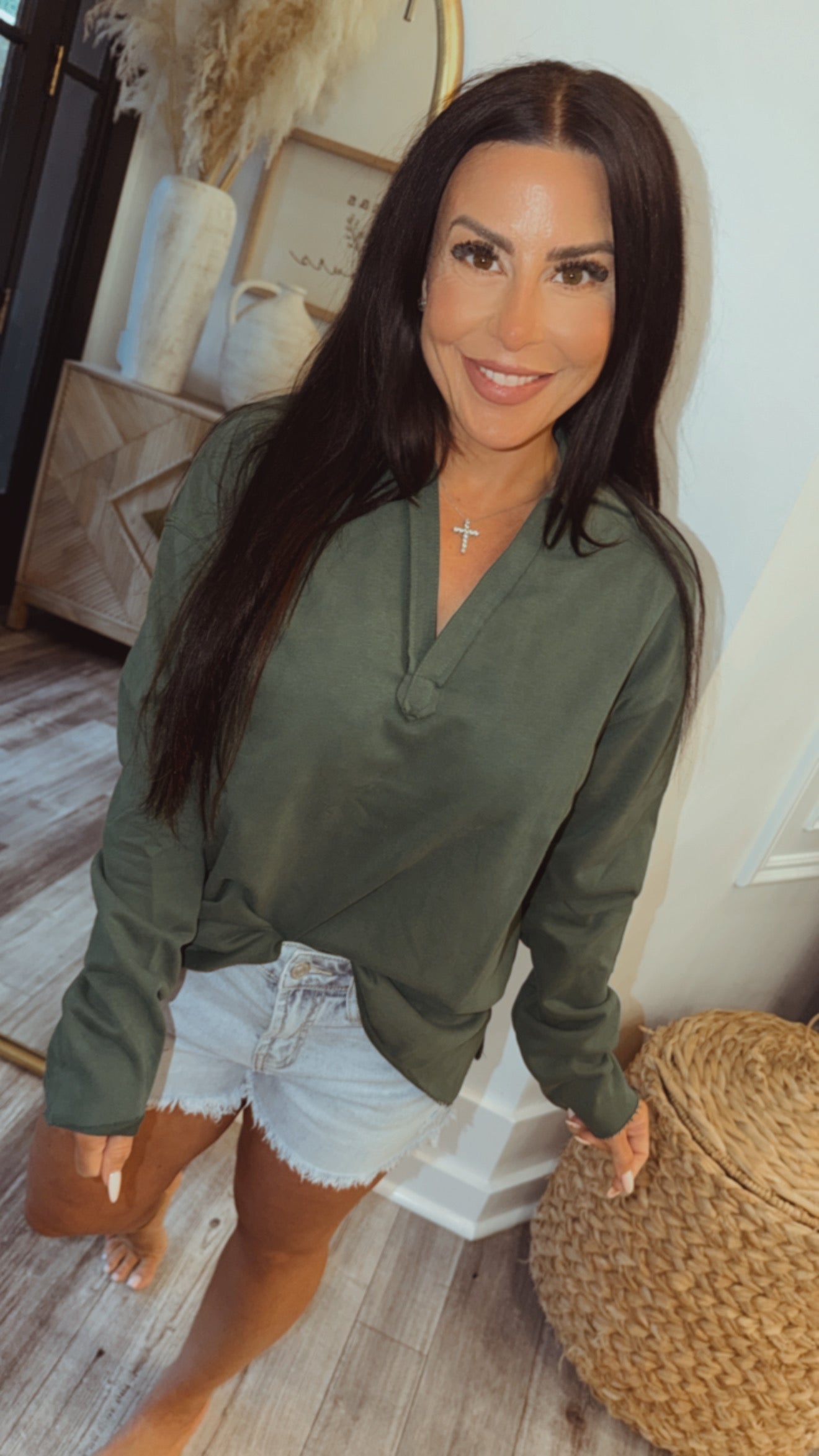 Ultra Soft Forest Green Vneck Pullover