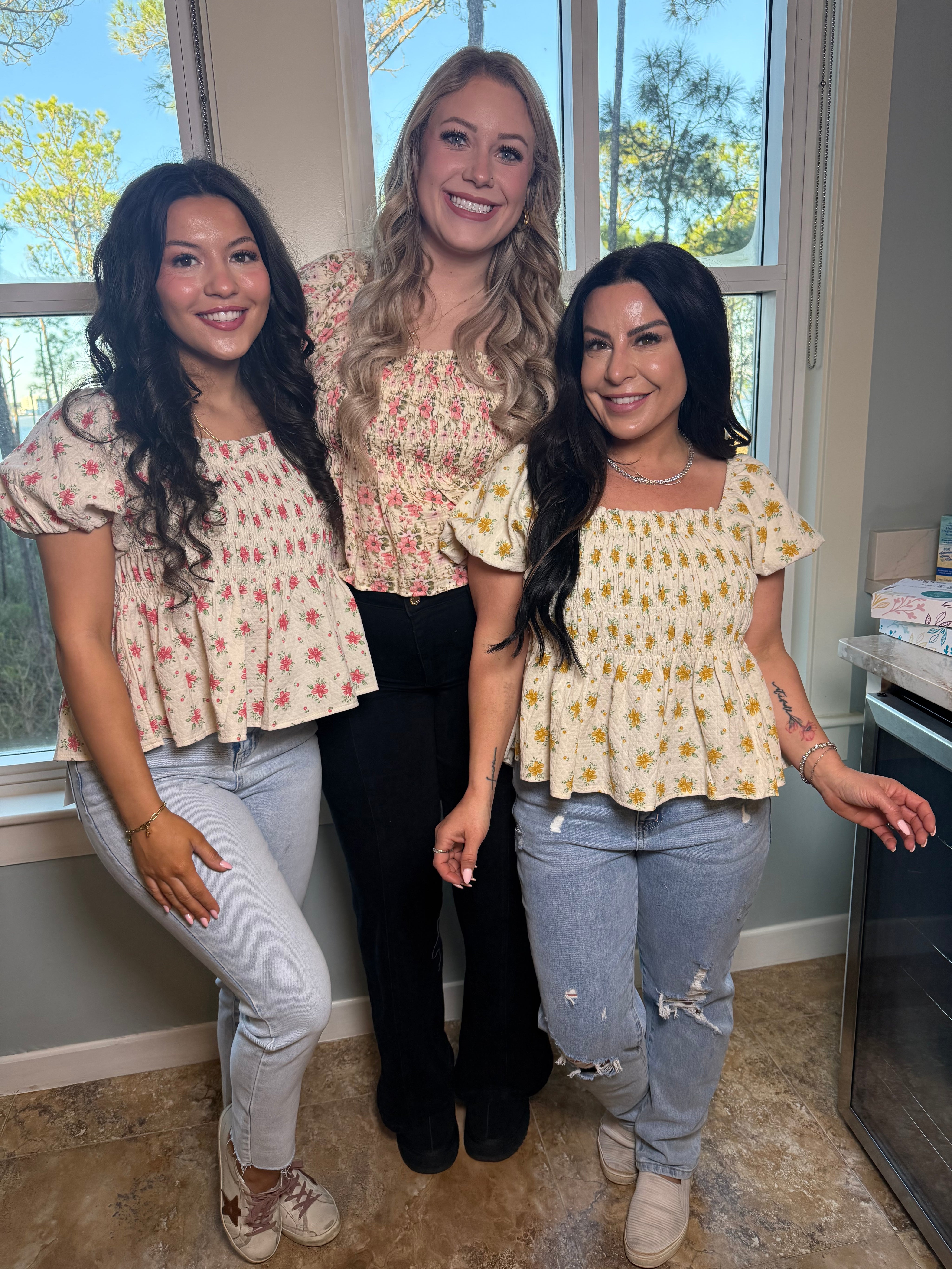 POL Floral Smocked Bust Blouse