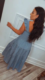 Stitch and Co Chic Denim Ruffled Tiered Midi Dress