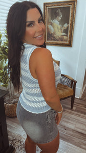 Blue and White Soft Knit Striped Sleeveless Top