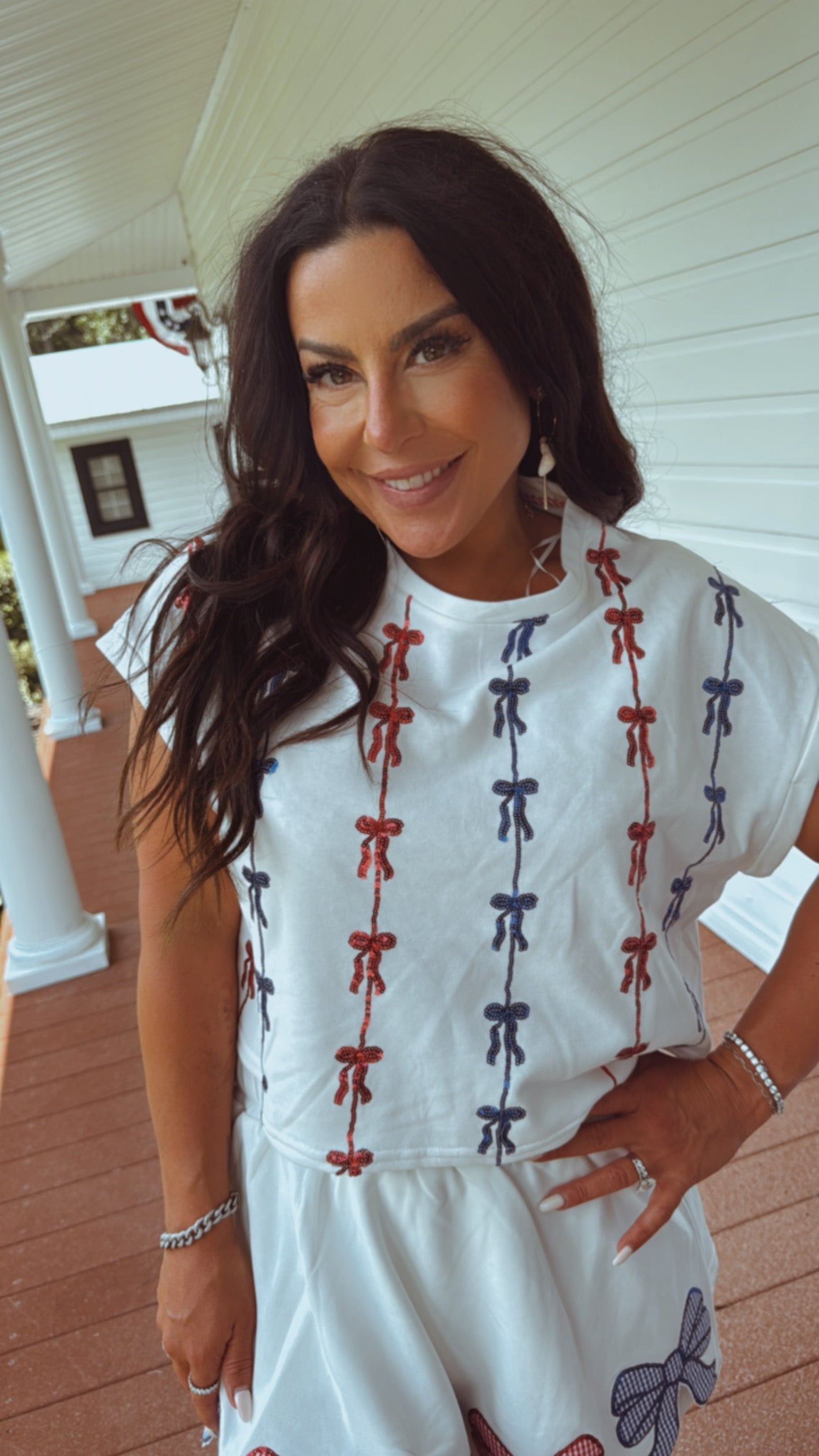 Red White And Blue Sequin Bow Top