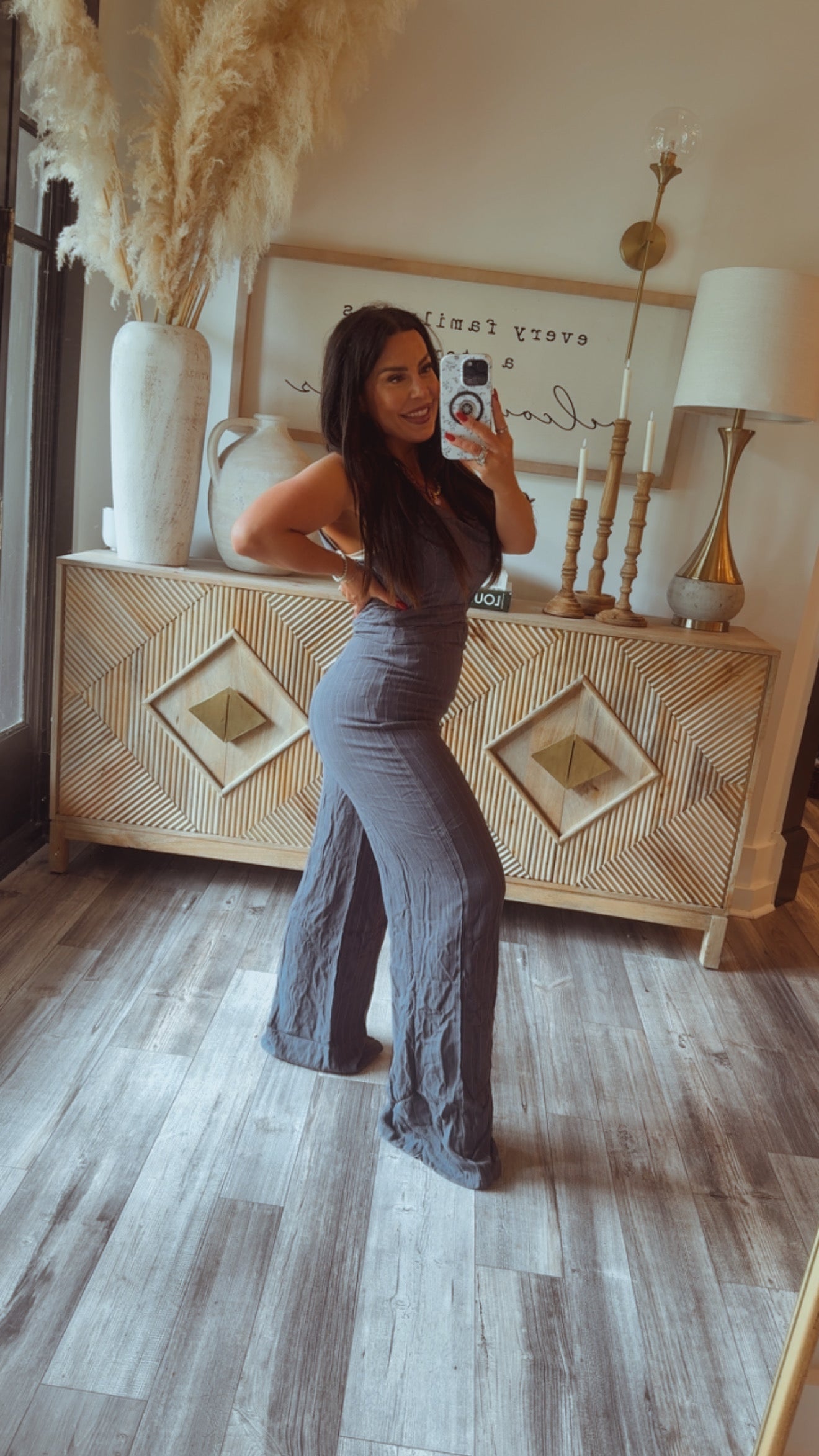 Chic Indigo and  White Stripe Cutout Jumpsuit