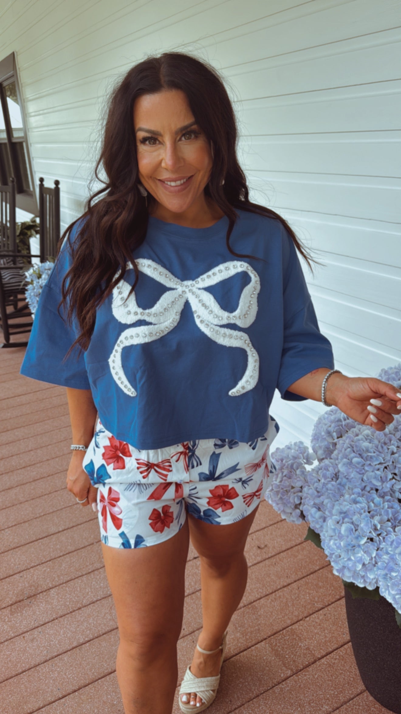 Red White and Blue Bow Linen Shorts