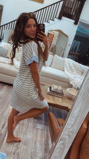 Blue and Ivory Striped Tshirt Dress