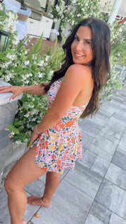 Yellow and Floral One Piece Bathing Suit Dress