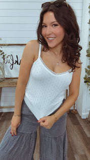 Knit Ivory Lace Detail Tank