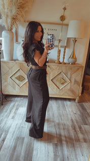 Black Ruffle Sleeve V Cut Jumpsuit