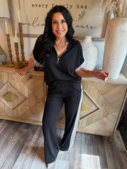 Luxe Black And Taupe Set Top and Straigt Leg Jogger Set