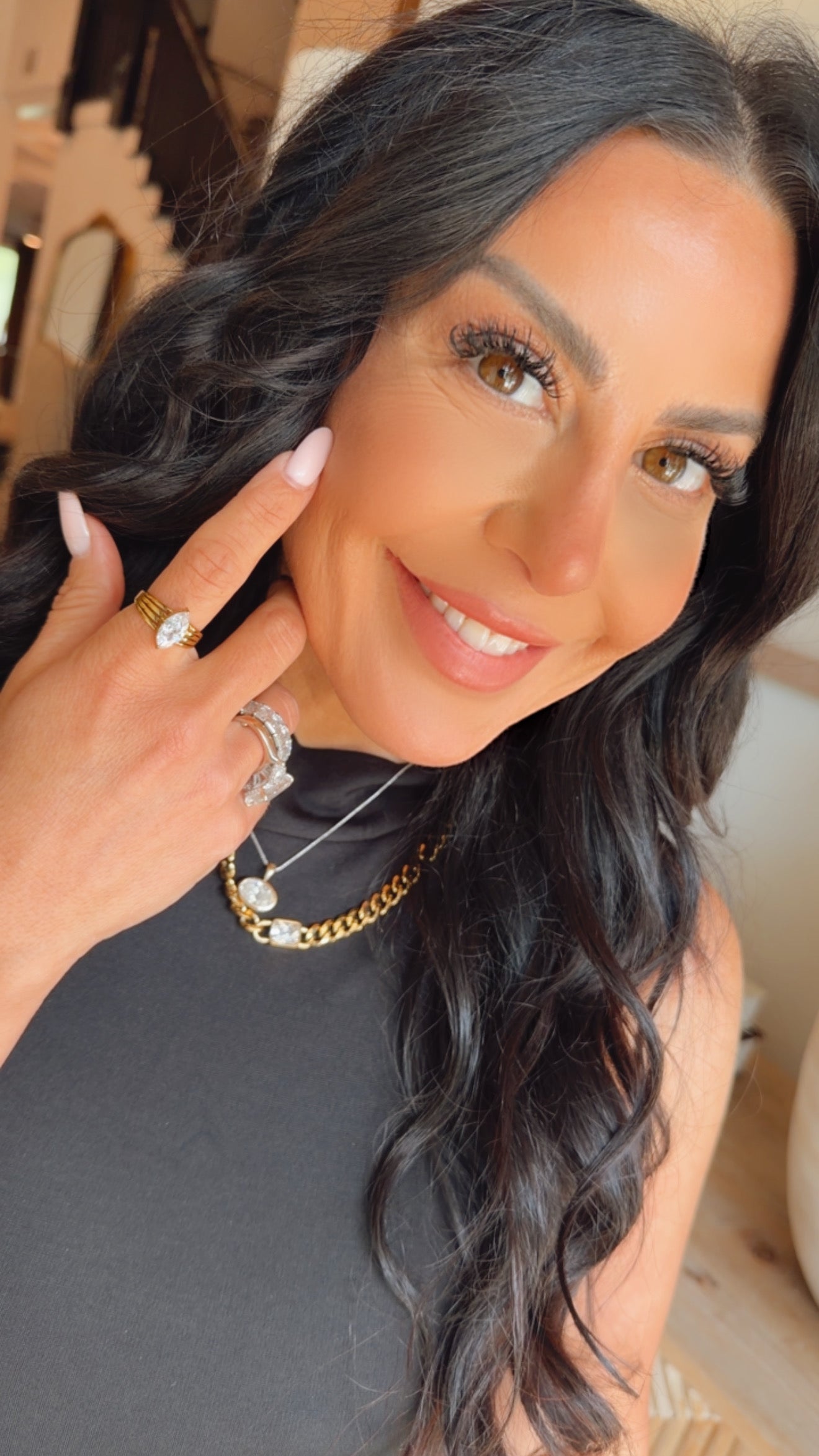 Gold And Crystal Diva Chan Sutt Ring Size 7