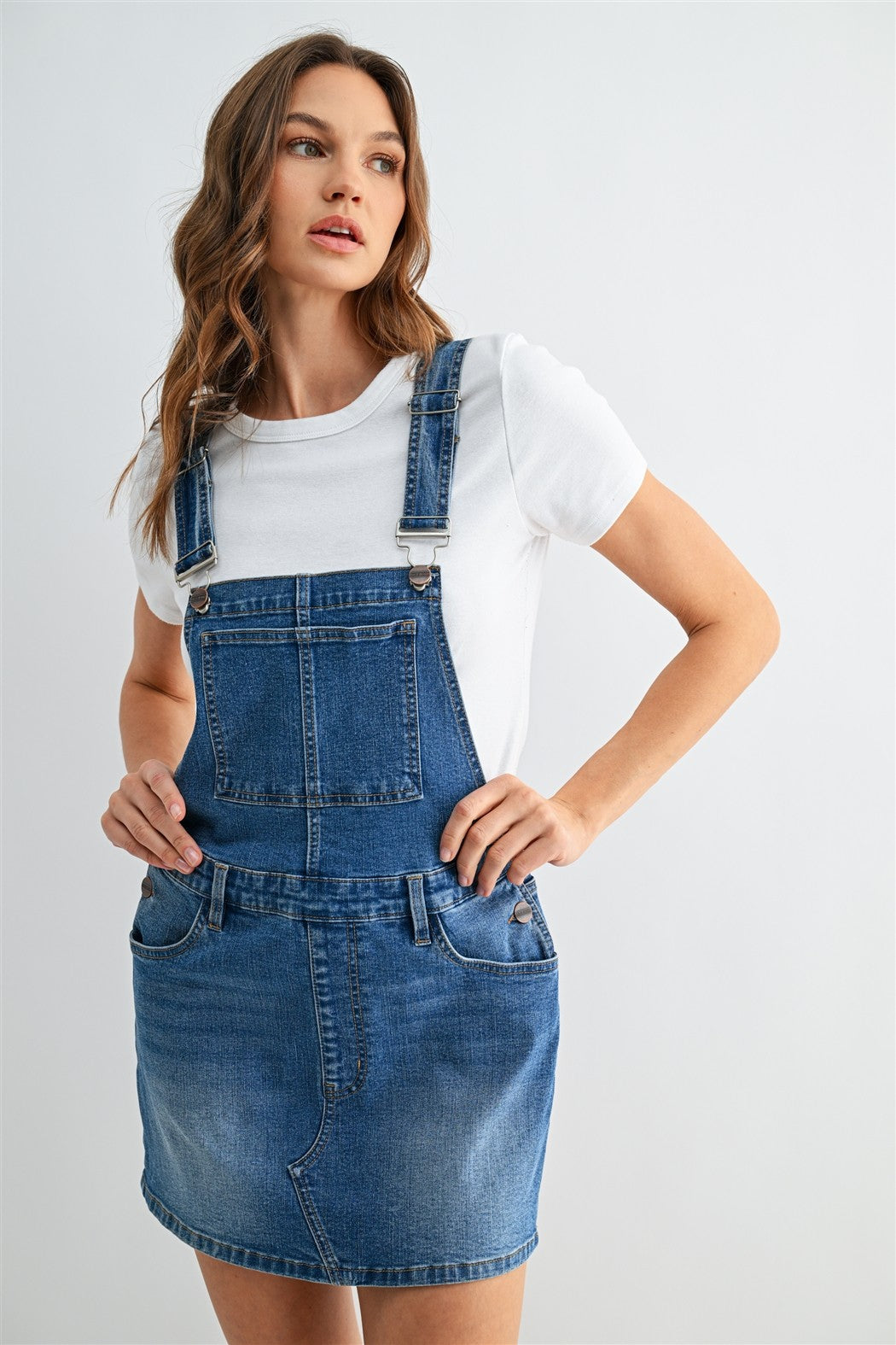 Mica Denim Bib Overall Mini Dress  30a