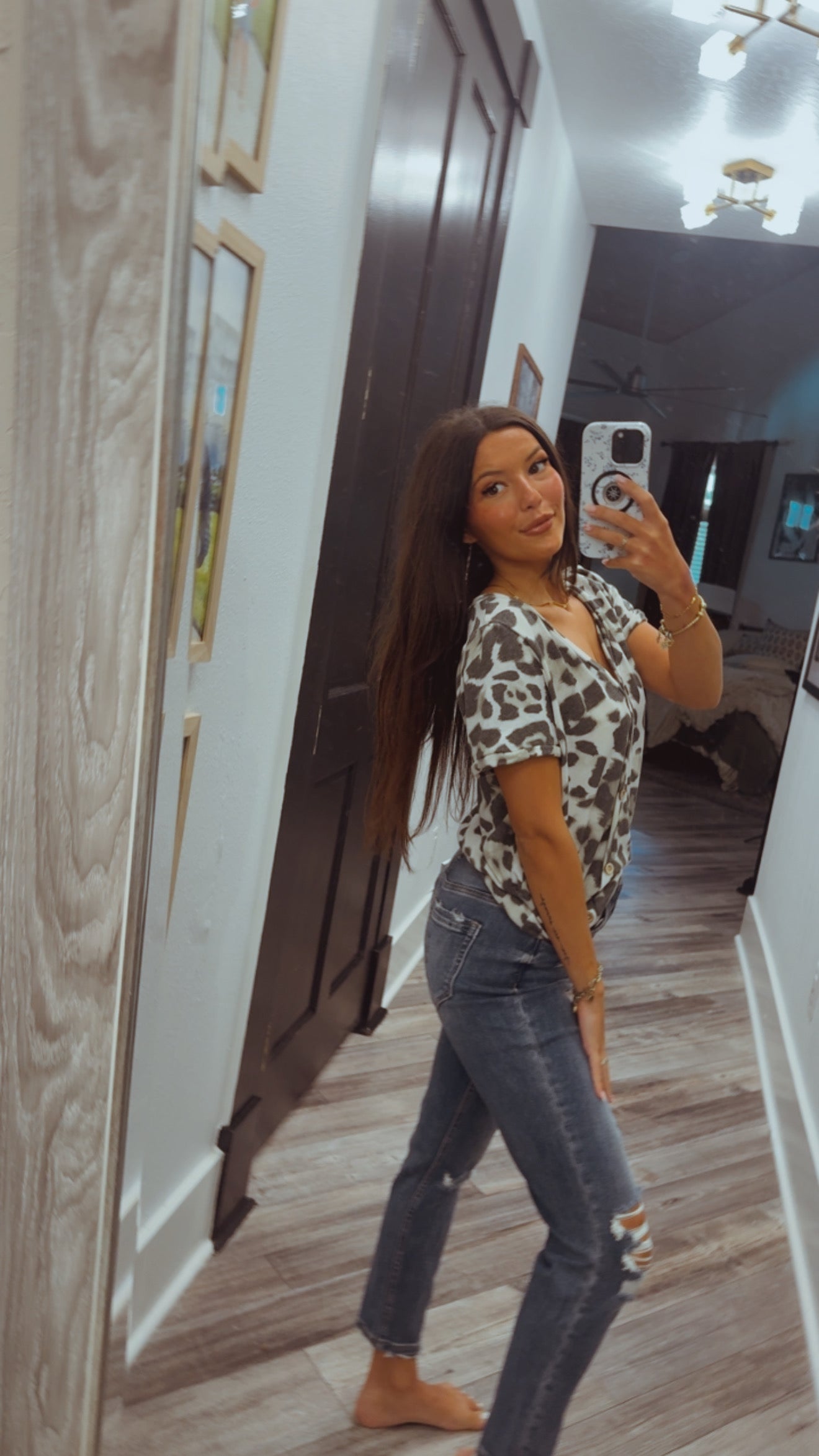 Chic Olive and Taupe Button Top