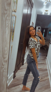 Chic Olive and Taupe Button Top