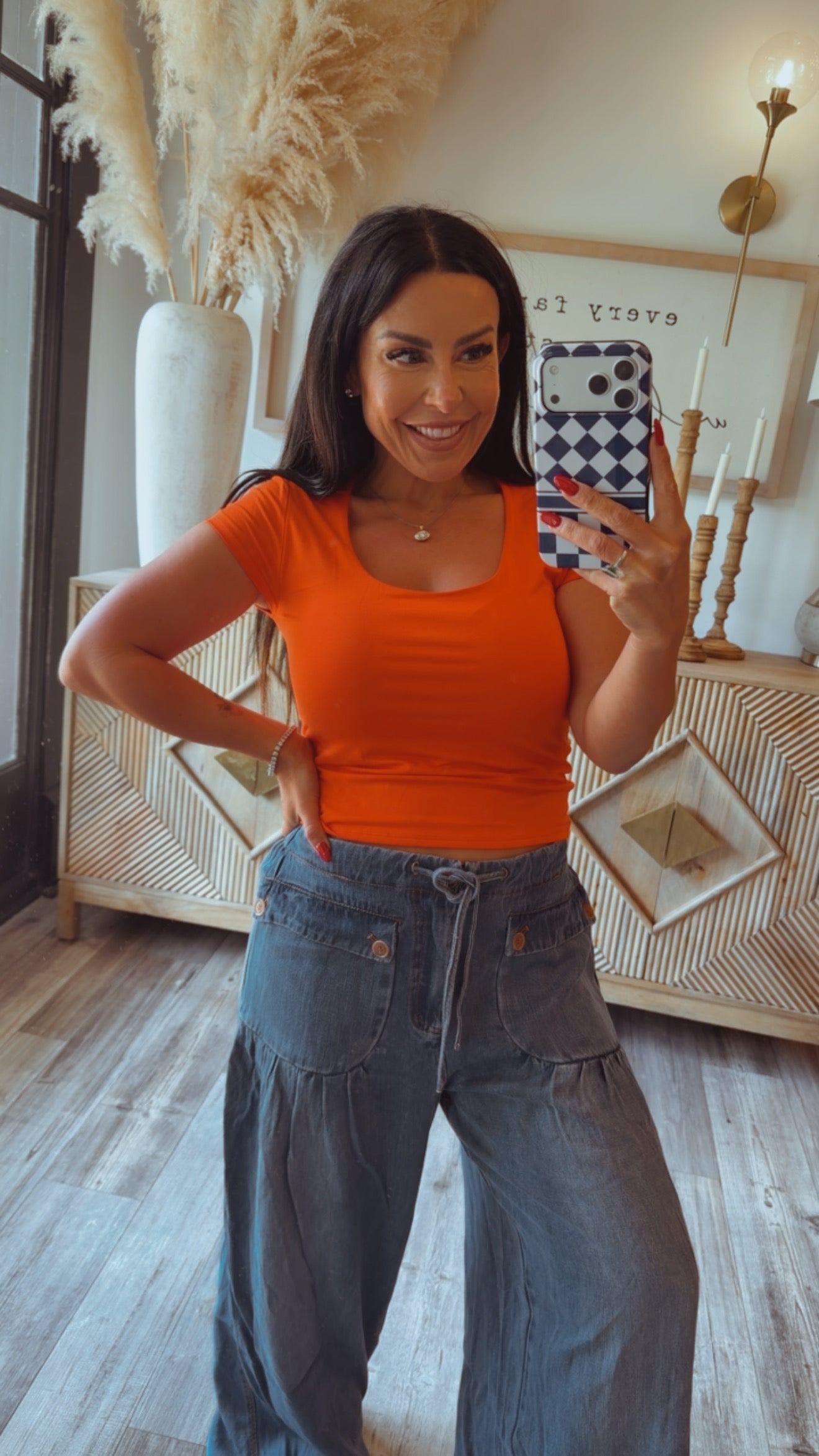 Stitch and CO Soft Orange Ribbed Square Top
