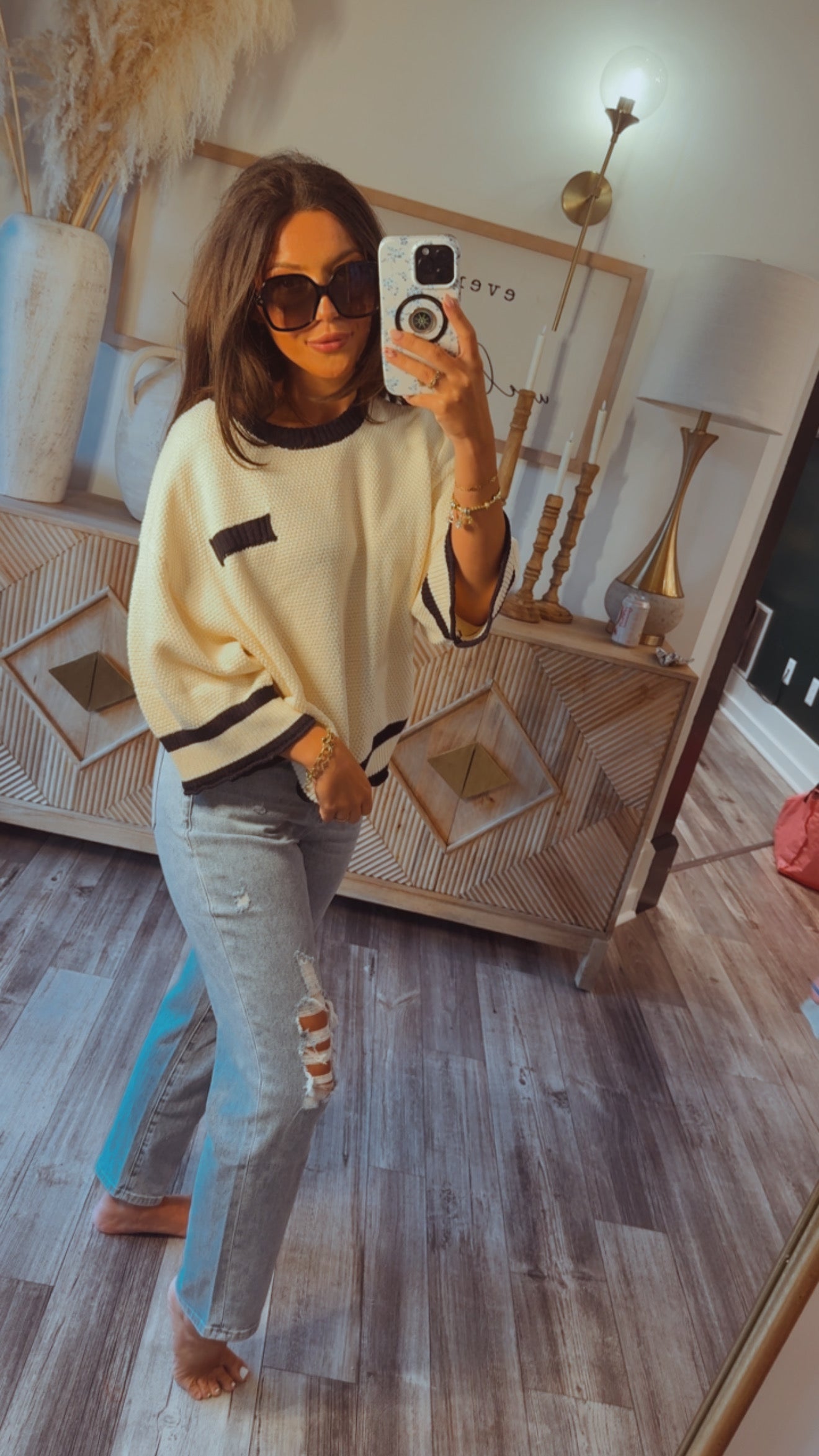 Lounge Fit Cream and Navy Top