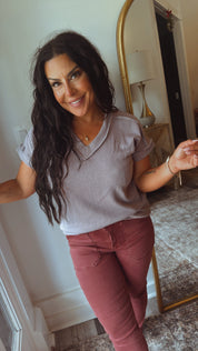 Soft Ribbed Dusty Lavender Textured Top