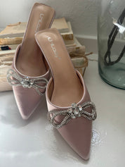 Nude Silk and Crystal Bow Heels