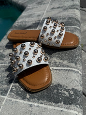 White and Gold Studded Sandals