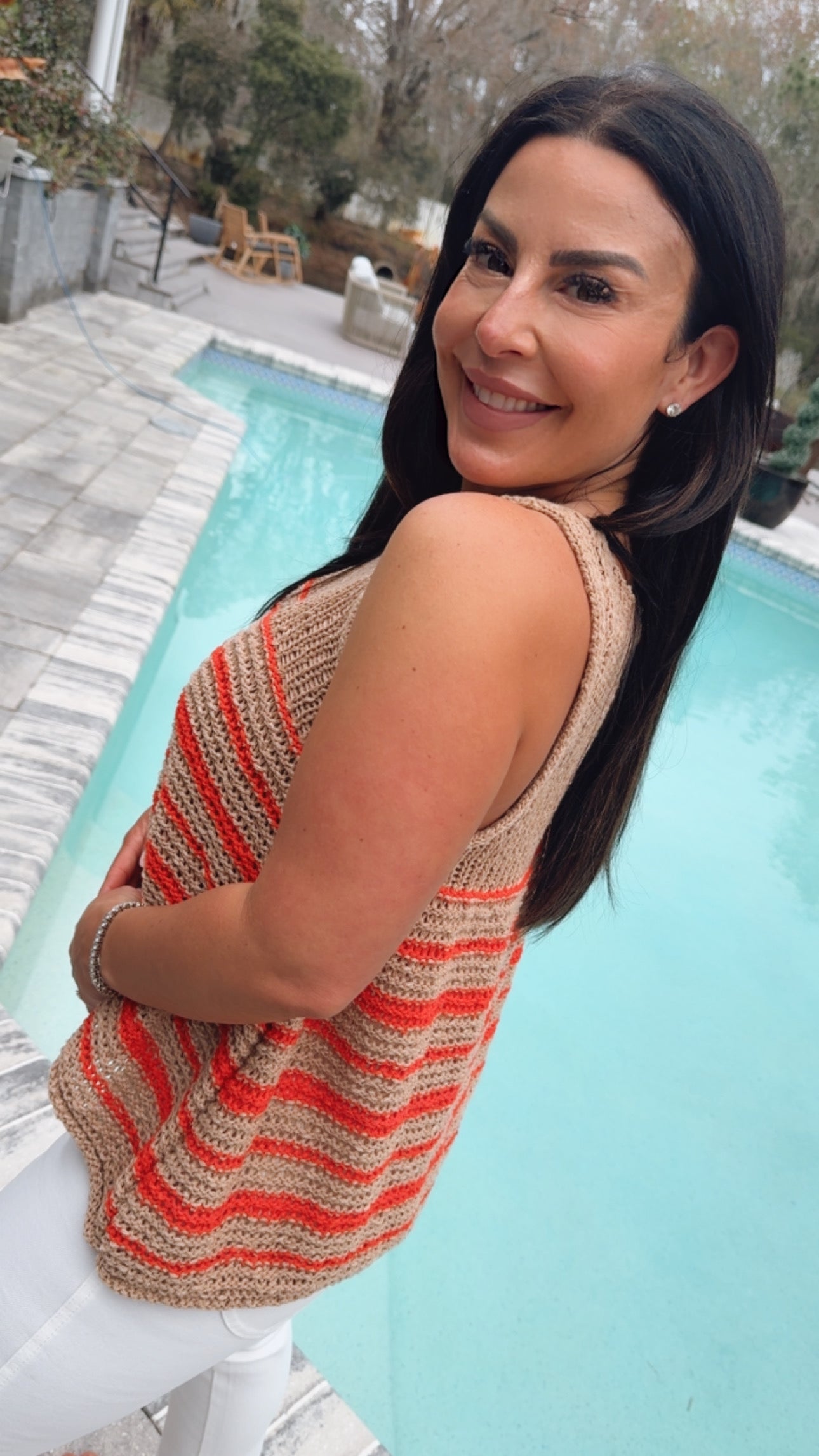 Chic Luxe Knit Orange and Taupe Crochet Knit Tank
