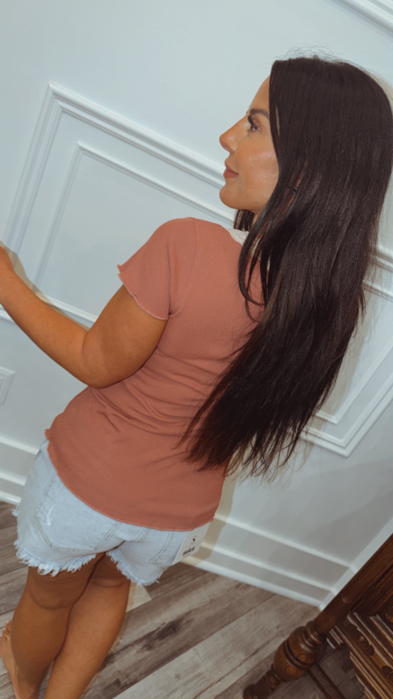 Mauve Lace Trim Square neck Top