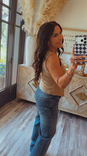 Chic Brown and Gold Button Knit Tank
