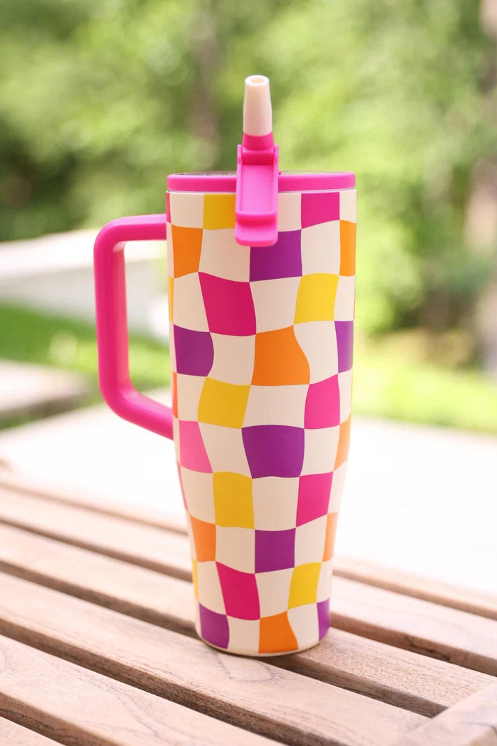 Jess Lea Groovy Checkered Sleek Tumbler