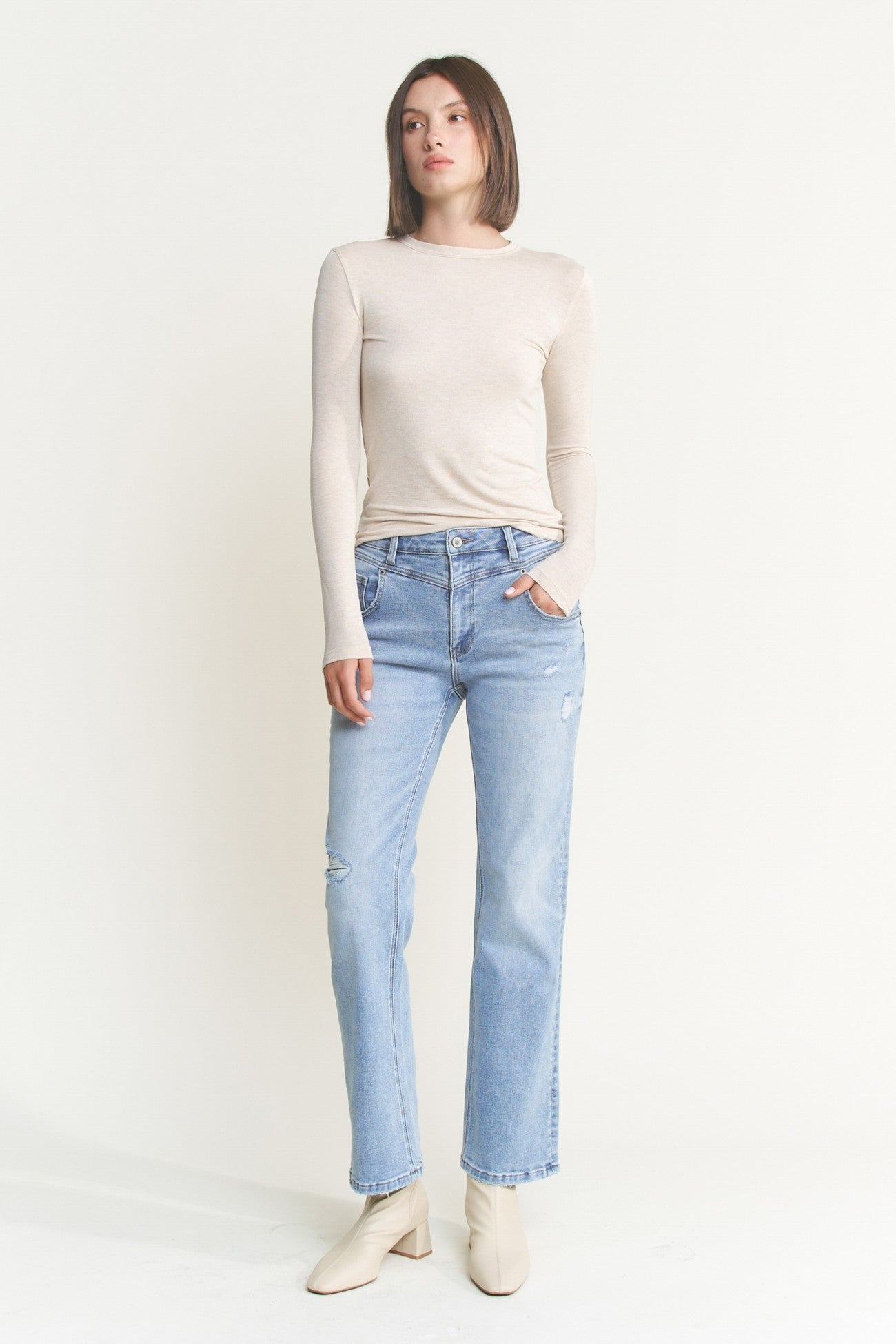 Mica Denim High Rise Front Yoke Straight Leg Gypsy Blue  Jeans 30a